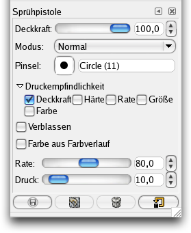 Werkzeugeinstellungen für die Sprühpistole